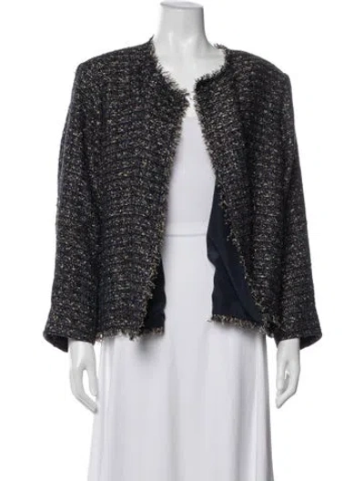 Pre-owned Marina Rinaldi Tweed Tweed Pattern Jacket In Blue