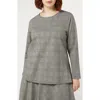 Marina Rinaldi Uberta Pow Check Long Sleeve Virgin Wool Blend Top