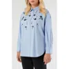 Marina Rinaldi Uganda Embellished Oversize Cotton Button-up Shirt In Blue