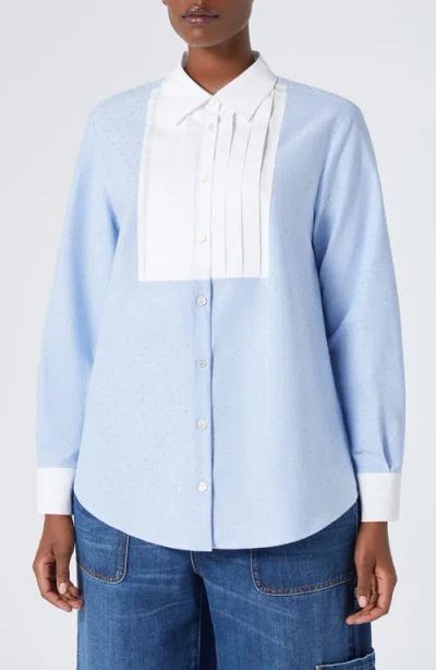 Marina Rinaldi Ulrico Metallic Cotton Tuxedo Shirt In Light Blue