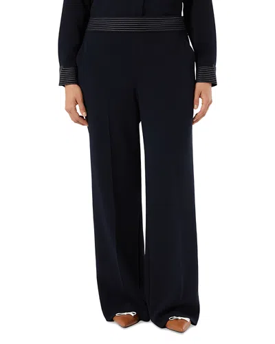 Marina Rinaldi Uscita Briose Topstitched Straight Pants In Blue