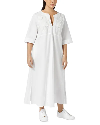Marina Rinaldi Uscita Opossum Embroidered Split V Neck Dress In White
