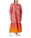 Marina Rinaldi Stecca Print Tiered Maxi Dress In Fuchsia