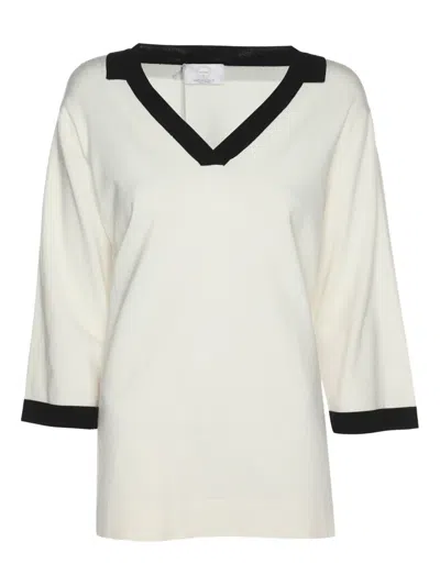 Pre-owned Marina Rinaldi Contrast-trim V-neck Top In Neutral