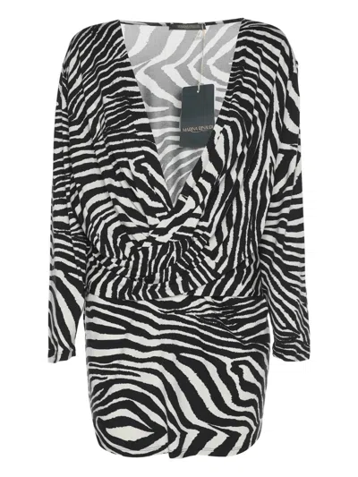 Pre-owned Marina Rinaldi Zebra V-neck Top In White