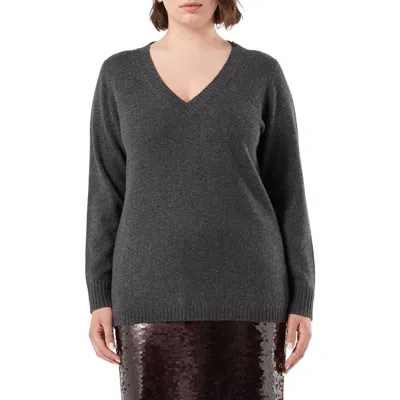 Marina Rinaldi Vampata Cashmere V-neck Sweater In Gray