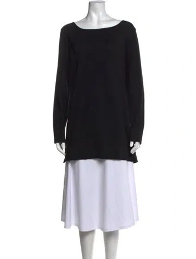 Pre-owned Marina Rinaldi Virgin Wool Bateau Neckline Sweater In Black