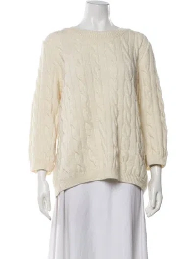 Pre-owned Marina Rinaldi Virgin Wool Bateau Neckline Sweater In Neutral