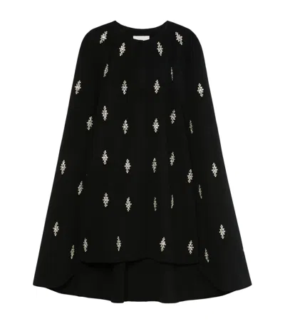 Marina Rinaldi Virgin Wool Embellished Cape Coat In Black