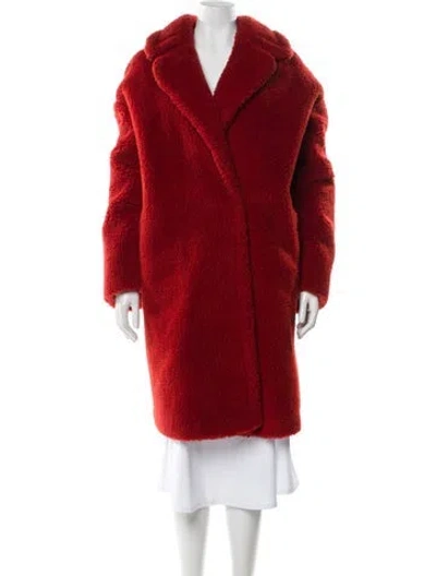 Pre-owned Marina Rinaldi Virgin Wool Faux Fur Coat In Red
