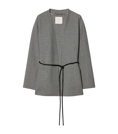 Marina Rinaldi Virgin Wool Houndstooth Coat In Gray