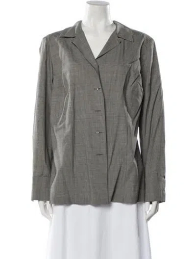 Pre-owned Marina Rinaldi Virgin Wool Houndstooth Print Top In Neutral