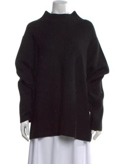 Pre-owned Marina Rinaldi Virgin Wool Mock Neck Sweater In Black
