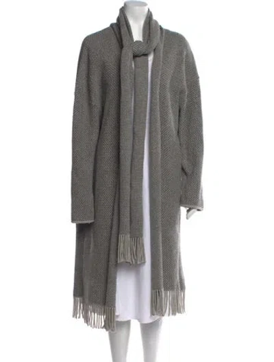 Pre-owned Marina Rinaldi Virgin Wool Open Front Sweater In Grey