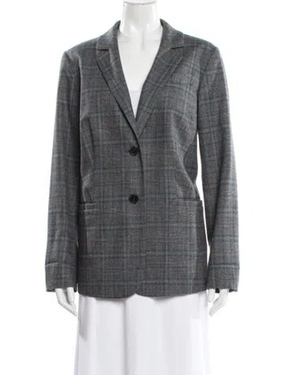 Pre-owned Marina Rinaldi Virgin Wool Plaid Print Blazer In Gray