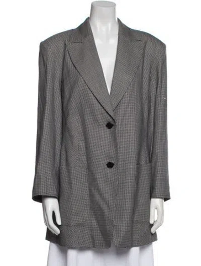 Pre-owned Marina Rinaldi Virgin Wool Printed Blazer In Blue