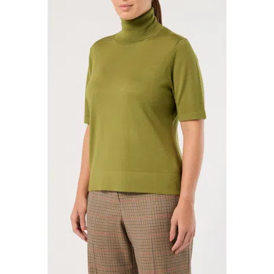 Marina Rinaldi Virgin Wool Short Sleeve Turtleneck Sweater In Green