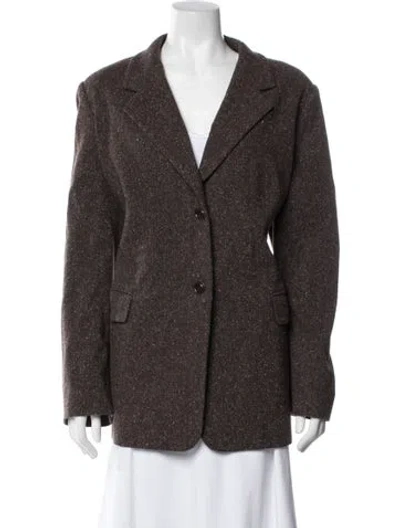 Pre-owned Marina Rinaldi Virgin Wool Tweed Pattern Blazer In Brown