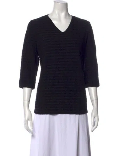 Pre-owned Marina Rinaldi Virgin Wool V-neck Sweater In Black