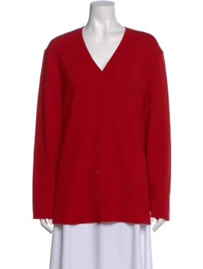 Pre-owned Marina Rinaldi Virgin Wool V-neck Sweater In Red
