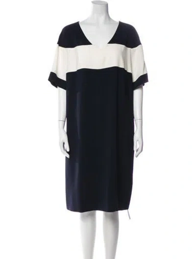 Pre-owned Marina Rinaldi V-neck Knee-length Dress In Blue