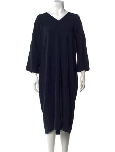 Pre-owned Marina Rinaldi V-neck Knee-length Dress In Blue
