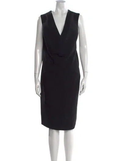 Pre-owned Marina Rinaldi V-neck Knee-length Dress W/ Tags In Black