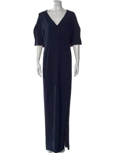 Pre-owned Marina Rinaldi V-neck Long Dress In Blue