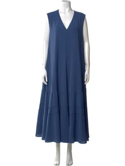 Pre-owned Marina Rinaldi V-neck Long Dress In Blue