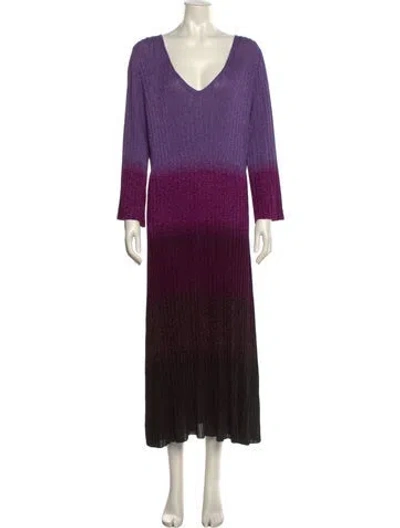 Pre-owned Marina Rinaldi V-neck Long Dress In Purple