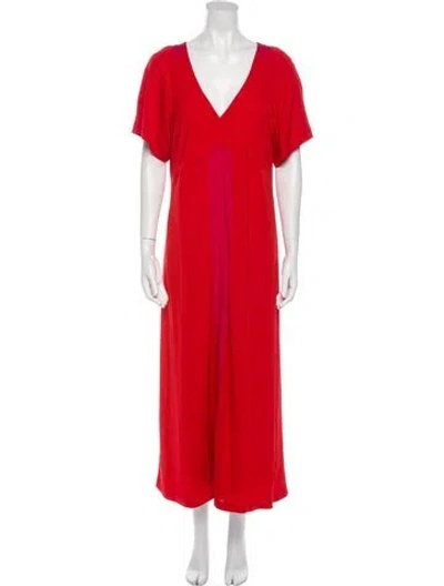Pre-owned Marina Rinaldi V-neck Long Dress In Red
