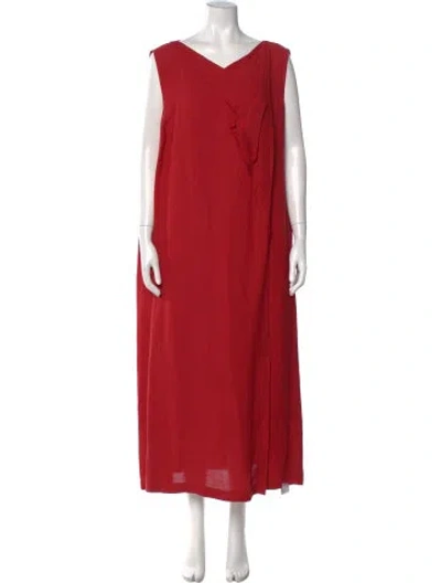 Pre-owned Marina Rinaldi V-neck Long Dress In Red