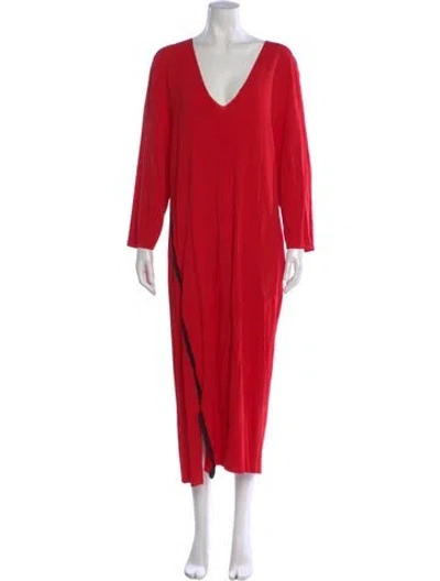 Pre-owned Marina Rinaldi V-neck Long Dress W/ Tags In Red