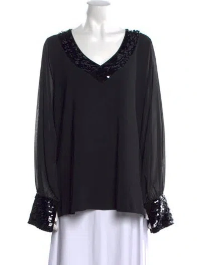 Pre-owned Marina Rinaldi V-neck Long Sleeve Blouse In Black