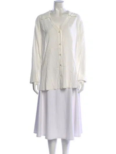 Pre-owned Marina Rinaldi V-neck Long Sleeve Top In Neutral