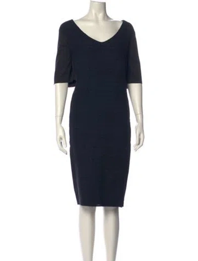 Pre-owned Marina Rinaldi V-neck Midi Length Dress In Black