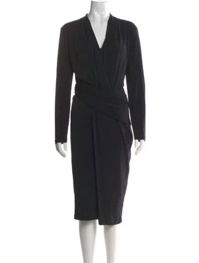 Pre-owned Marina Rinaldi V-neck Midi Length Dress In Black