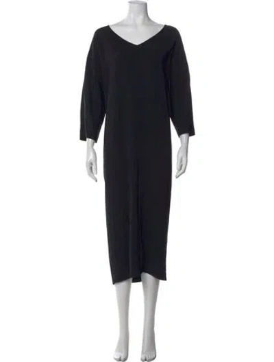 Pre-owned Marina Rinaldi V-neck Midi Length Dress In Black