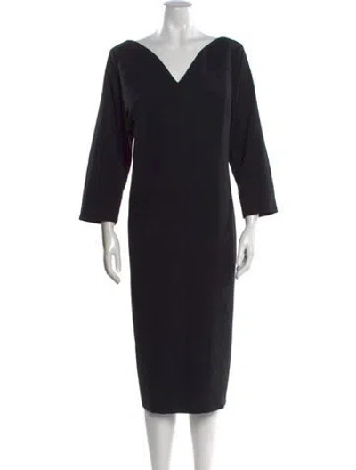 Pre-owned Marina Rinaldi V-neck Midi Length Dress In Black