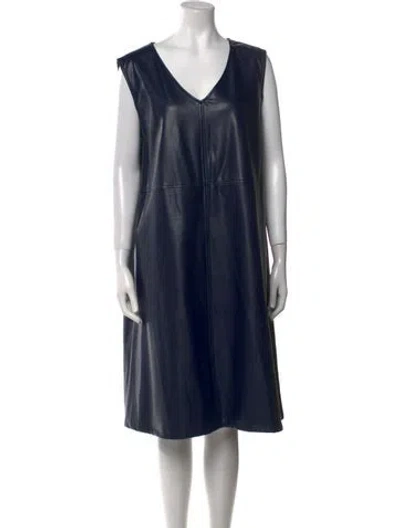 Pre-owned Marina Rinaldi V-neck Midi Length Dress In Blue