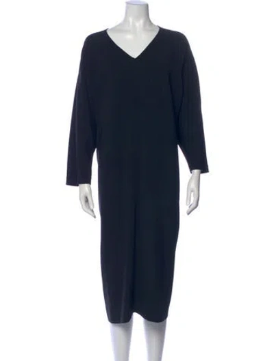 Pre-owned Marina Rinaldi V-neck Midi Length Dress In Blue