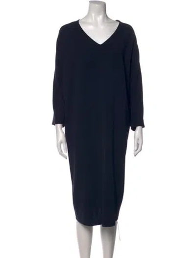 Pre-owned Marina Rinaldi V-neck Midi Length Dress In Blue