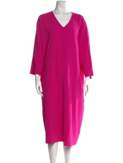 Pre-owned Marina Rinaldi V-neck Midi Length Dress In Pink