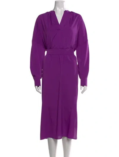 Pre-owned Marina Rinaldi V-neck Midi Length Dress In Purple