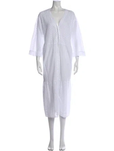 Pre-owned Marina Rinaldi V-neck Midi Length Dress In White