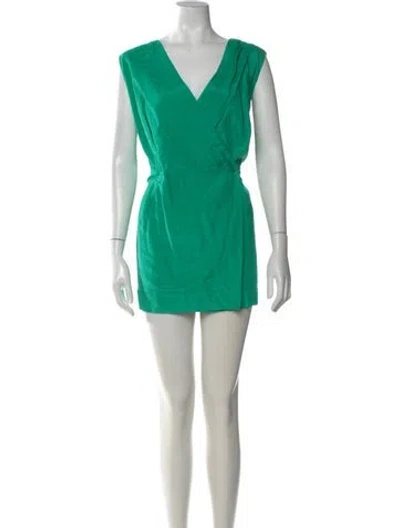 Pre-owned Marina Rinaldi V-neck Mini Dress In Green