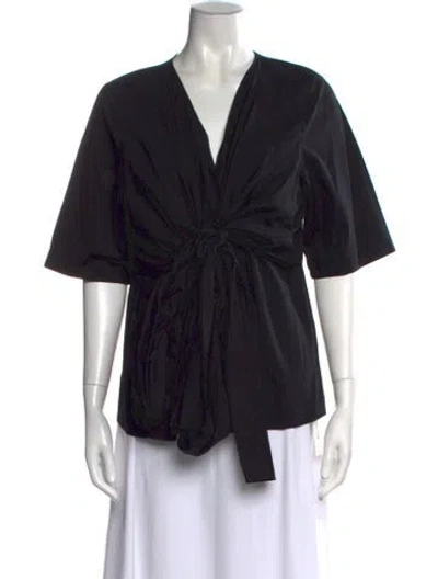Pre-owned Marina Rinaldi V-neck Short Sleeve Blouse In Black