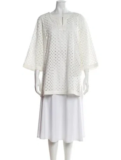 Pre-owned Marina Rinaldi V-neck Three-quarter Sleeve Tunic In White