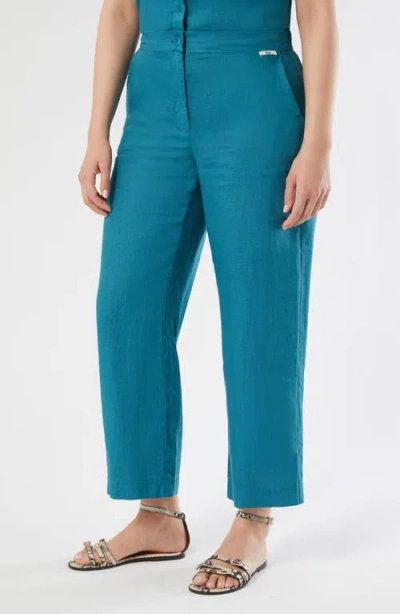Marina Rinaldi Vorafo Linen Crop Wide Leg Pants In Blue