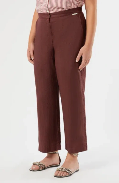 Marina Rinaldi Vorafo Wide Leg Linen Pants In Burgundy